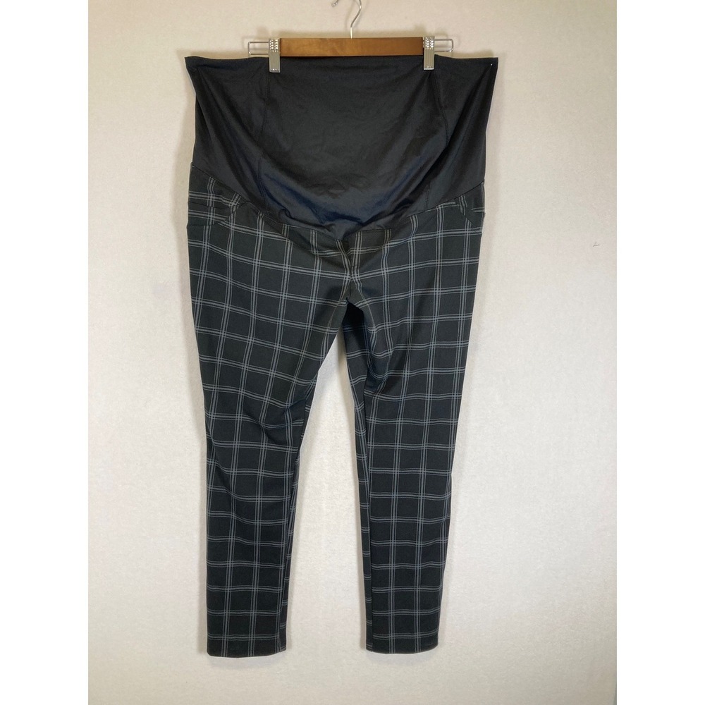 Dark Academia Isabel Maternity XXL Black Plaid Full Belly Panel Skinny Pants